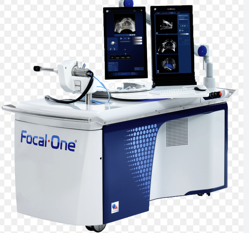 Focal One HIFU device and transrectal probe — the robotic system used to deliver high-intensity focused ultrasound to the prostate