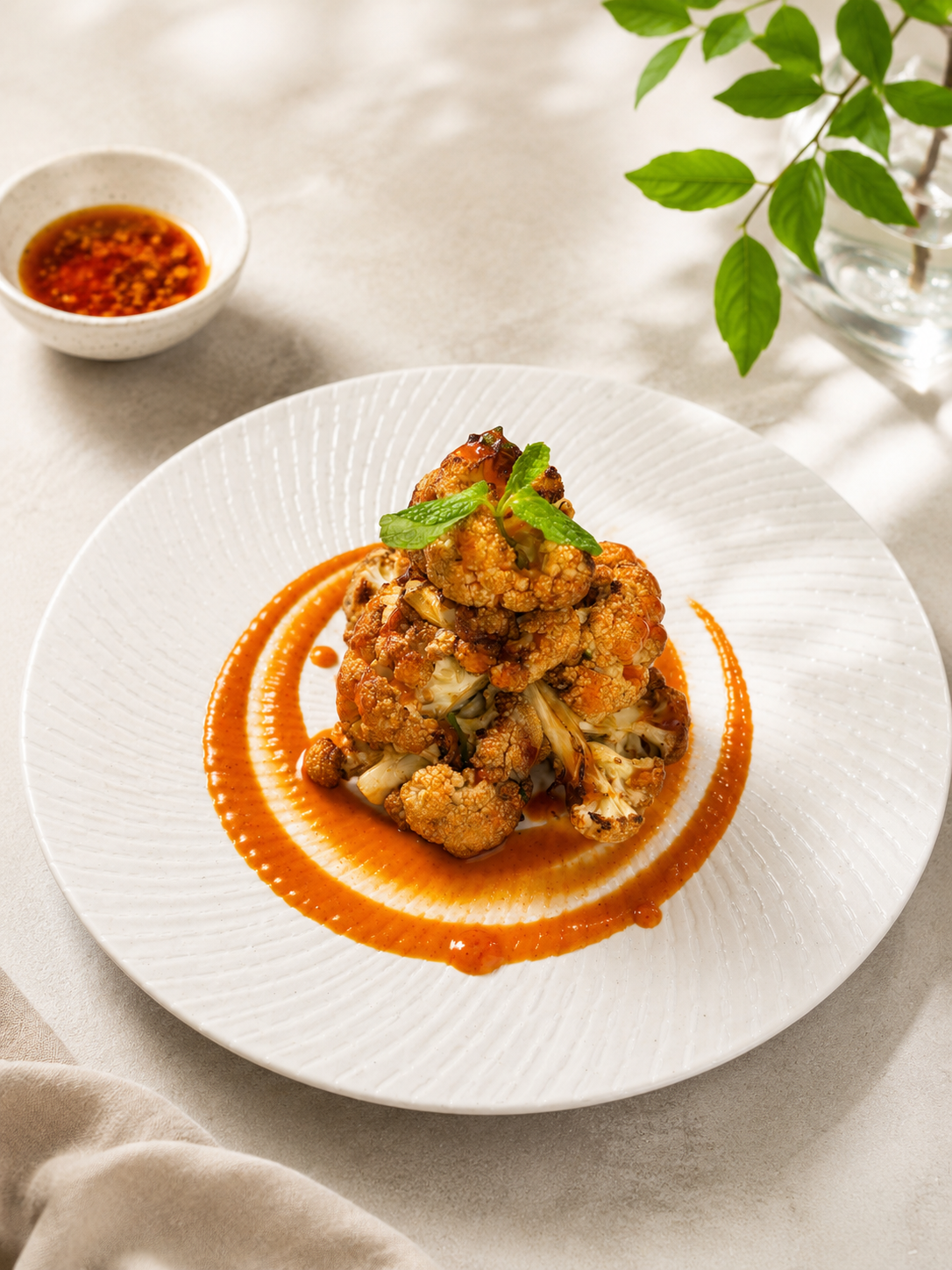 Roasted cauliflower with sauce and fresh herbs at Barossa Pho