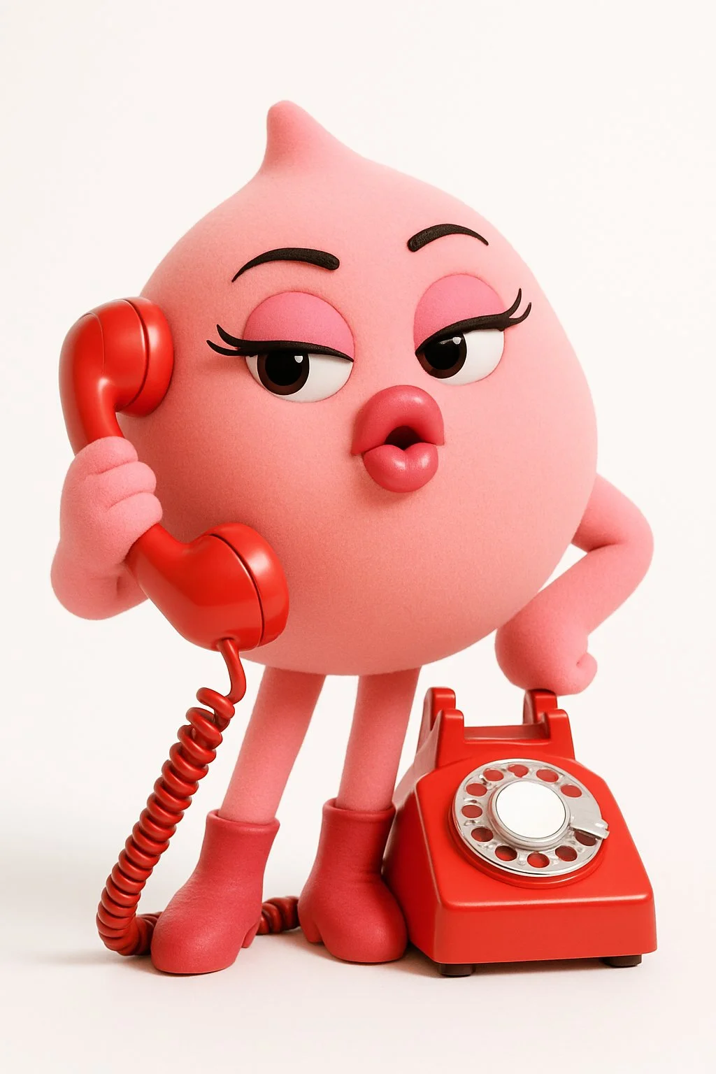 Poshy Peach mascot on the phone