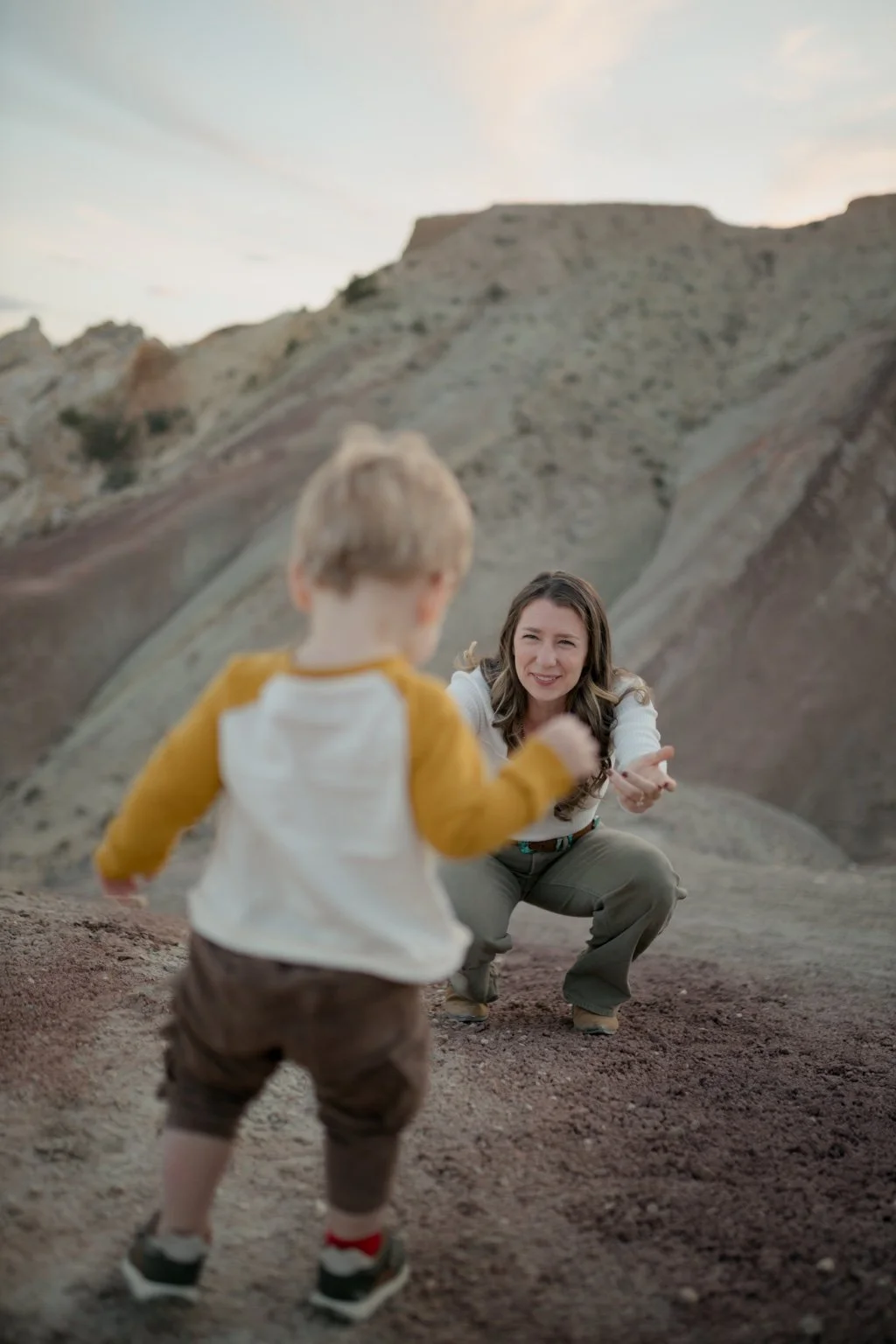 Sara welcoming her child with open arms