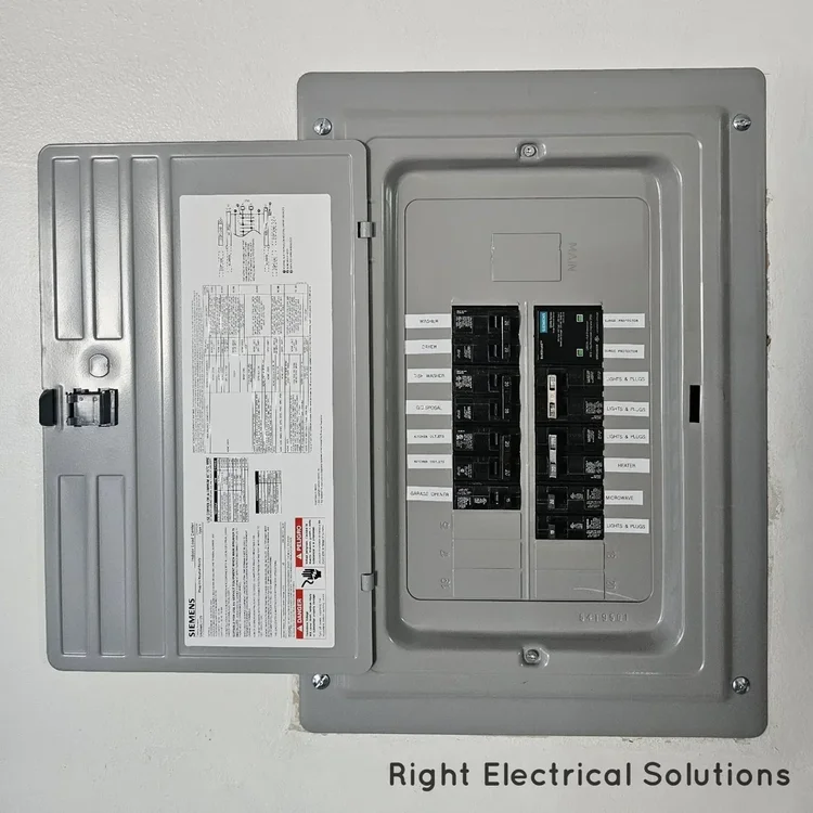 Labeled electrical panel from a Right Electrical Solutions project