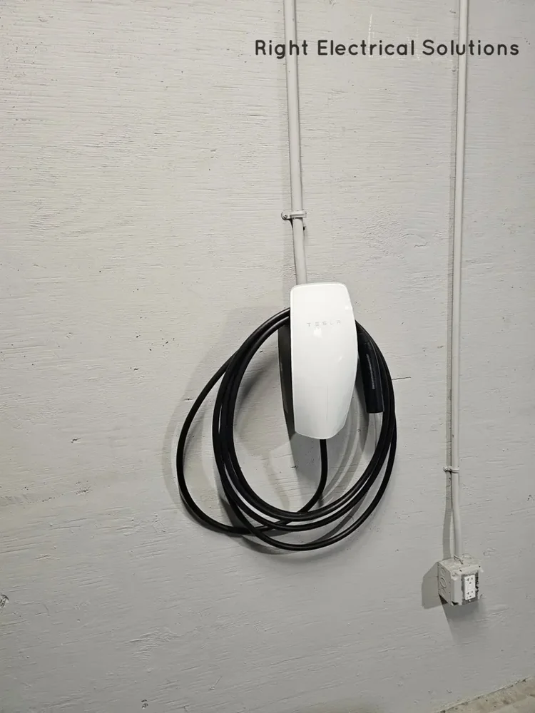 Tesla wall connector installed at a Right Electrical Solutions project