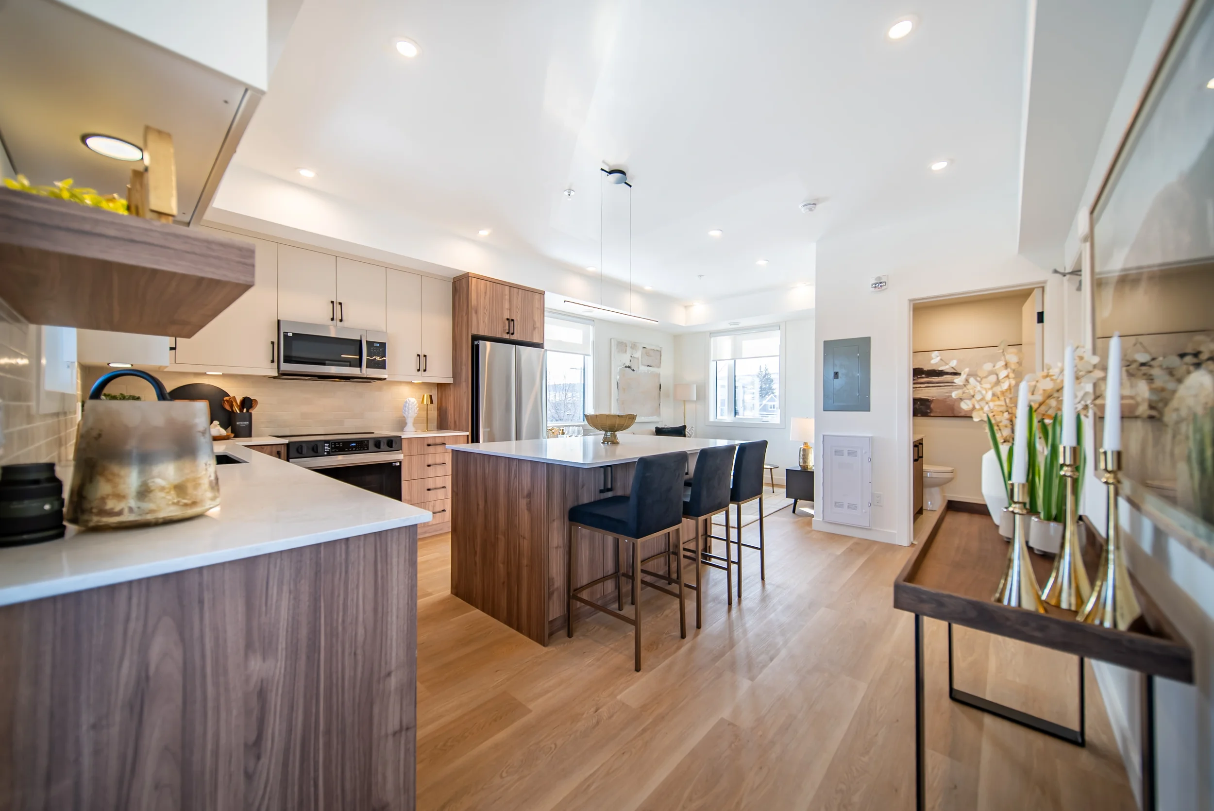 Interior hallway and living area in townhomes for rent in Calgary with clean modern design