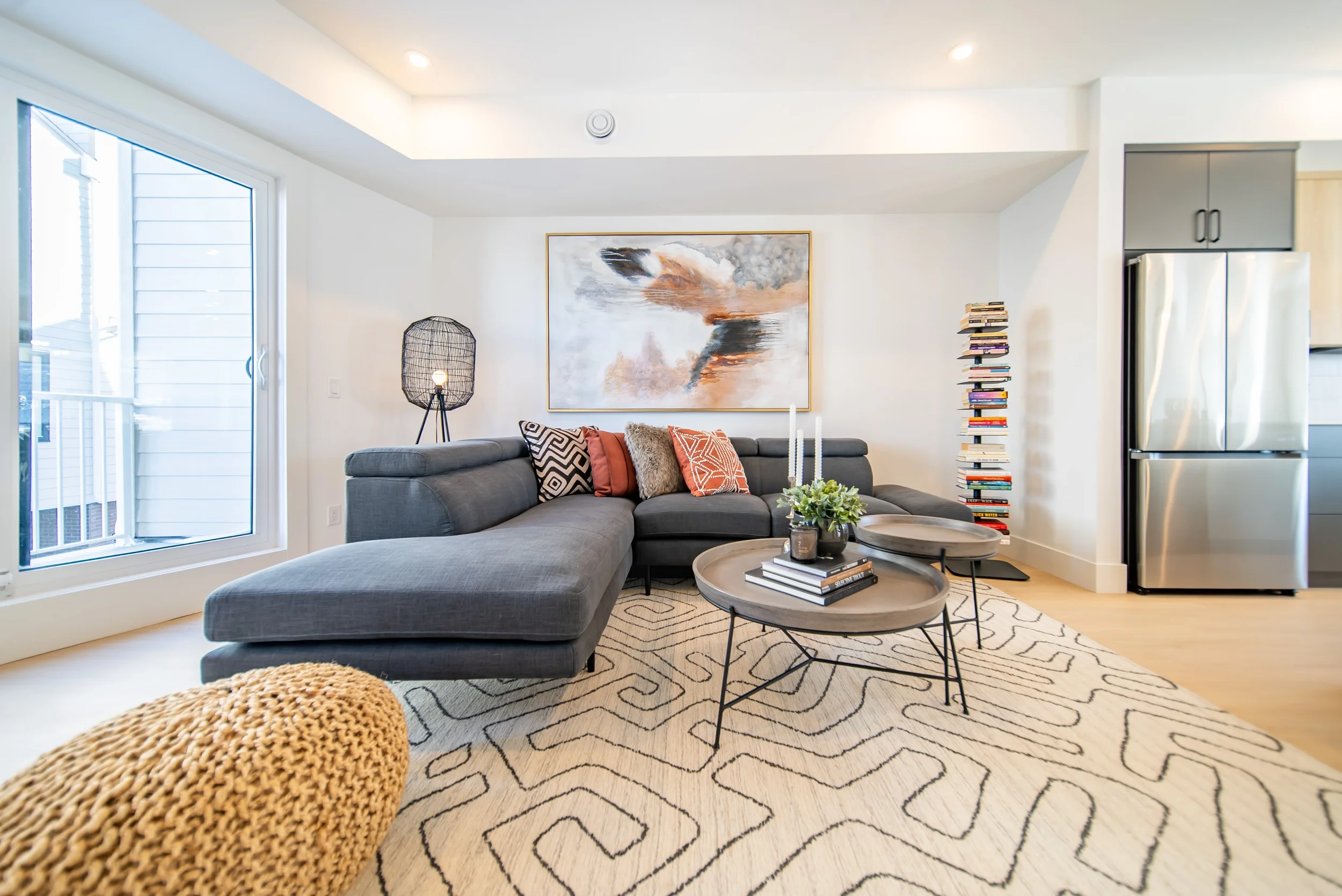 Open living and dining space in townhomes for rent in Calgary with bright finishes and functional layout