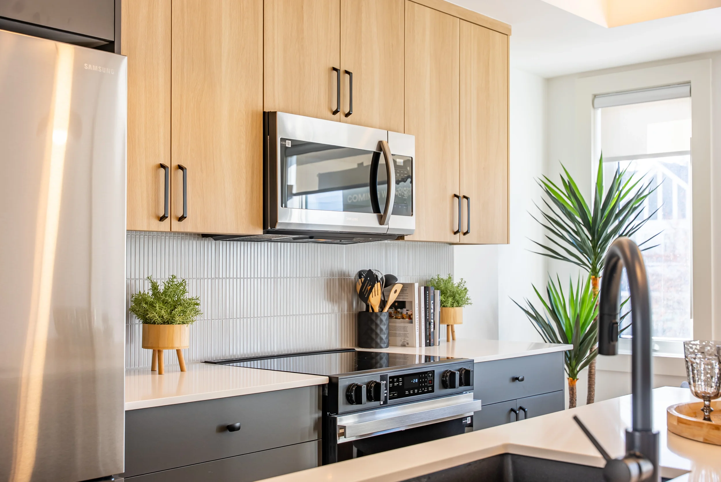 Stylish interior living space in townhomes for rent in Calgary with modern finishes and open layout