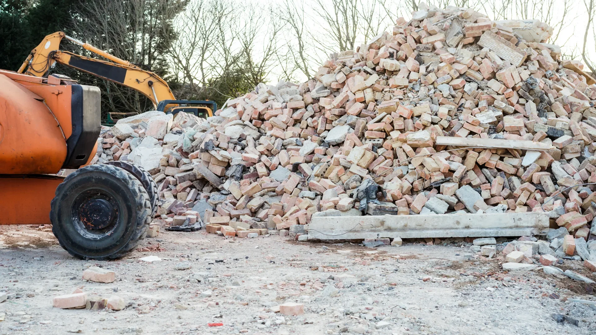 Concrete slab demolition with saw and tools ready for excavation