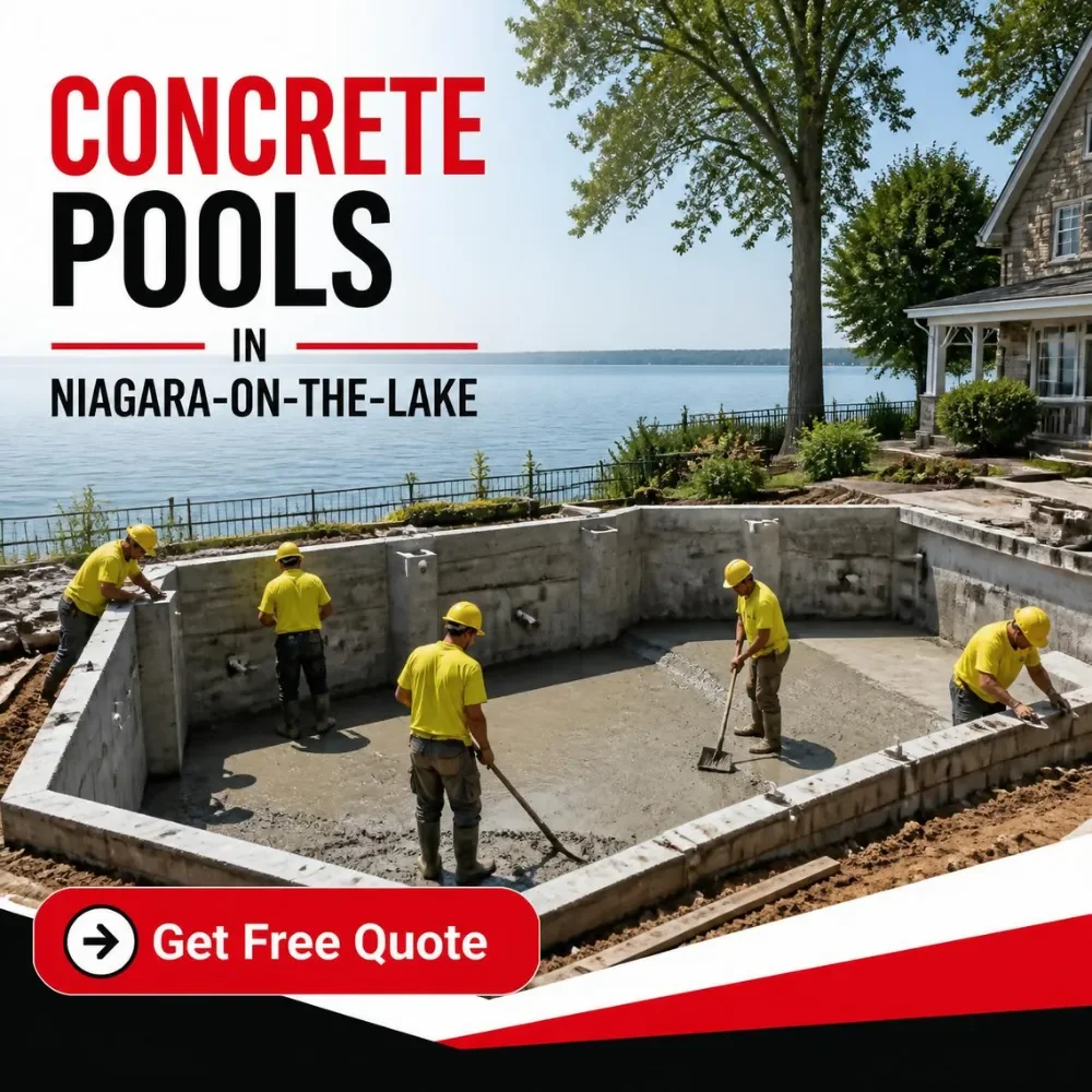Crew finishing a custom concrete pool shell in Niagara-on-the-Lake