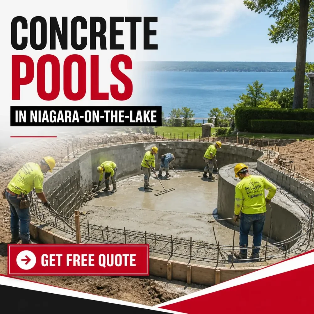 Rebar and formwork for a concrete pool overlooking the lake in Niagara-on-the-Lake