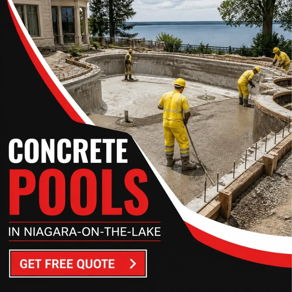 Niagara North Contracting crew pouring a concrete pool at a Niagara-on-the-Lake waterfront home