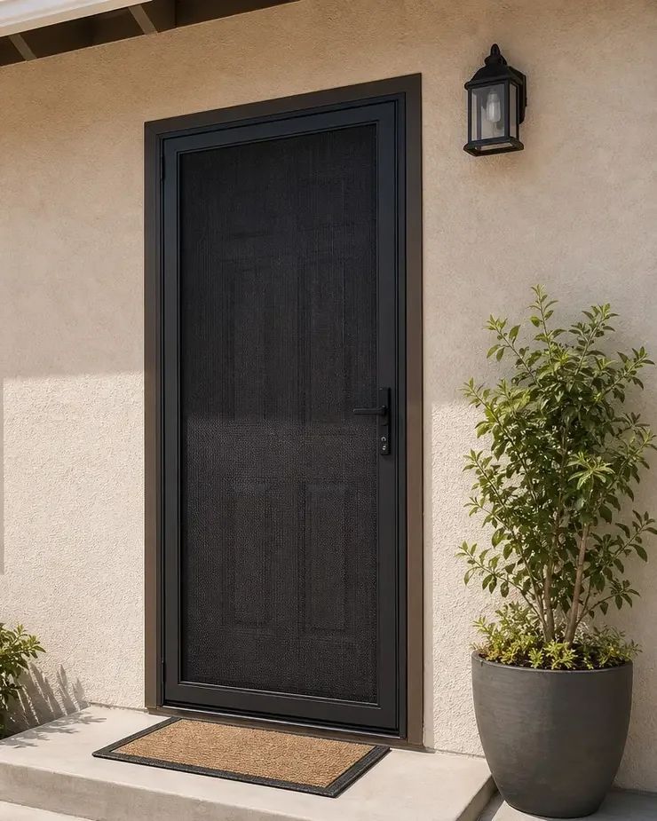 Clean-profile BOSS security screen panel for an existing residential opening