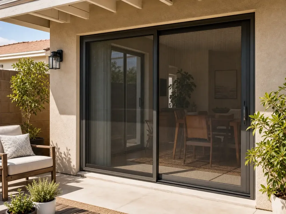 Custom BOSS security screen application for a patio slider opening