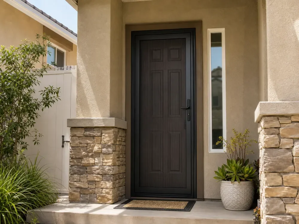Custom BOSS security screen door on an existing entry opening