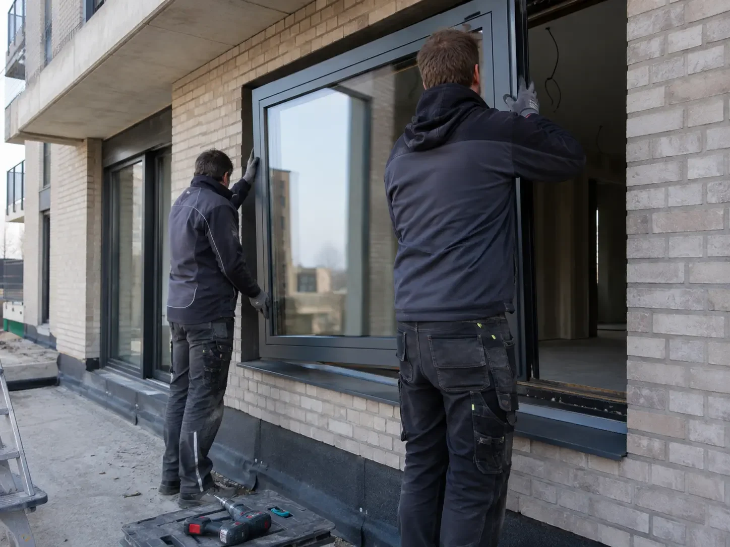 Plaatsing ramen deuren nieuwbouwproject regio Antwerpen Firma Witt eigen techniekers
