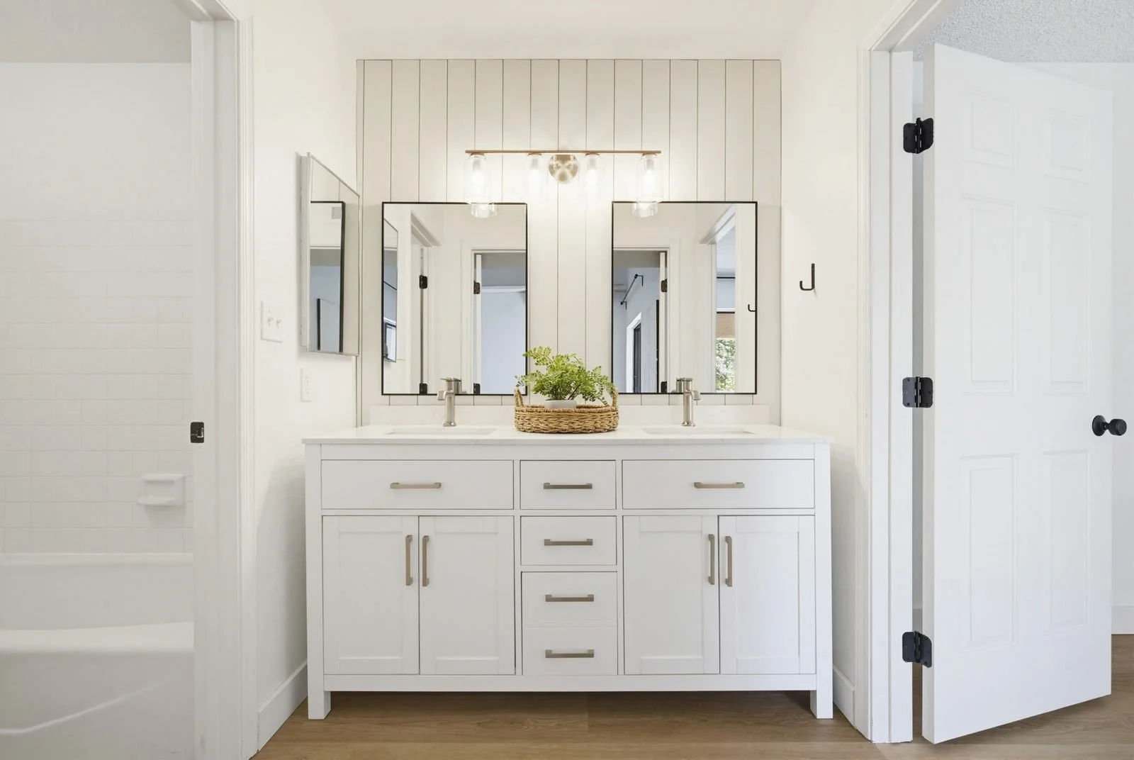 Farmhouse-style double vanity bathroom in a Peoria home