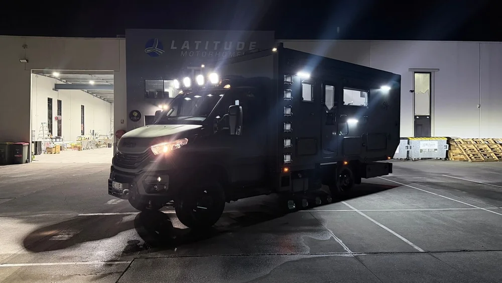 ibeX front end at night with light bar illuminated and habitat door open