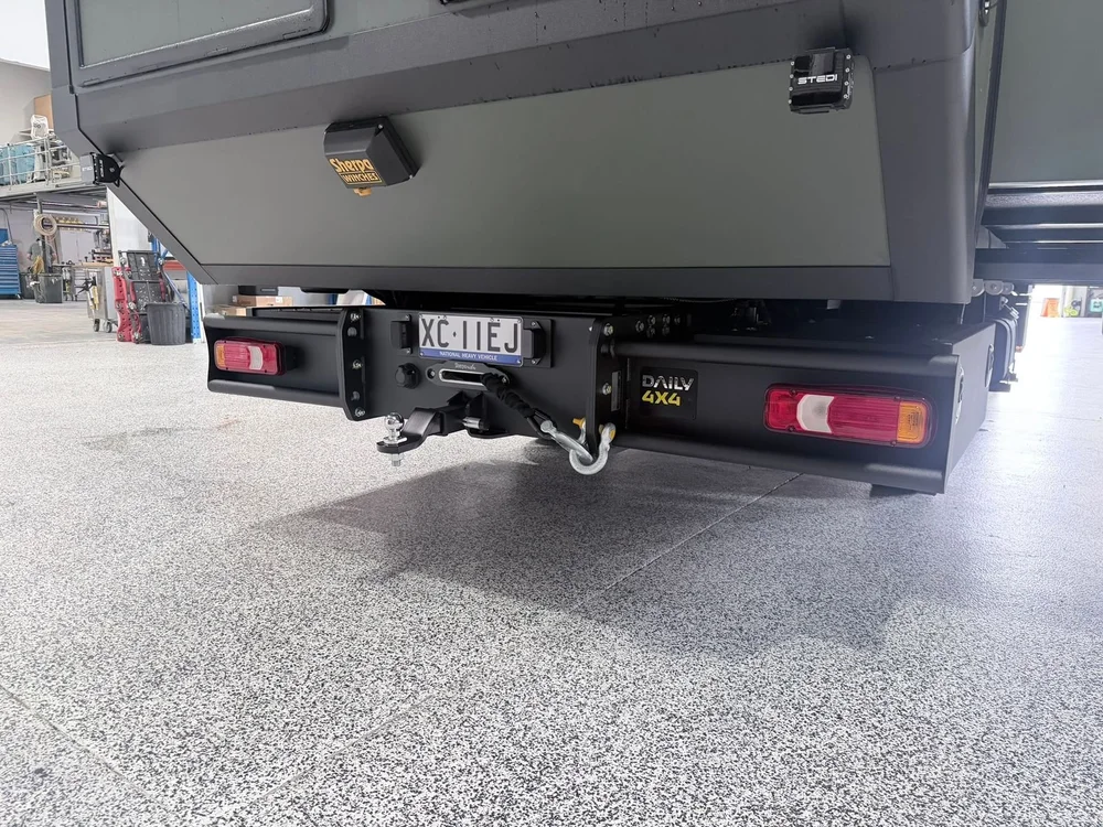 Rear bumper with Sherpa Winches badge, STEDI light and tow hitch