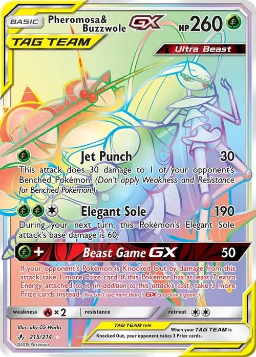 215/214 Pheromosa & Buzzwole GX Rainbow Rare Pokemon Card
