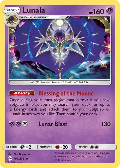 102/236 Lunala Holo Rare Pokemon Card