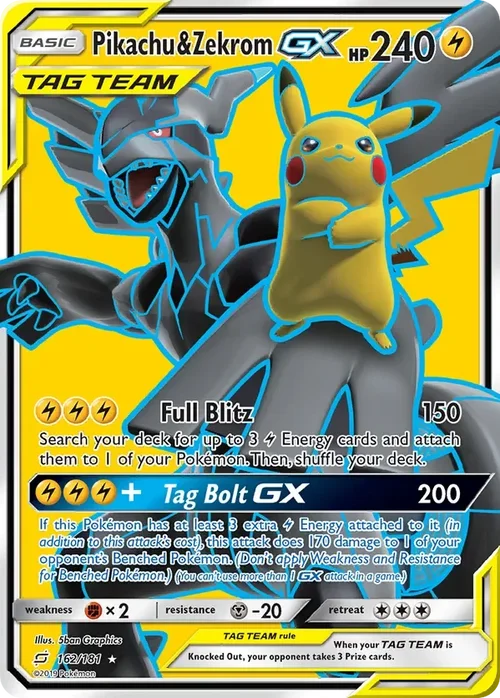 162/181 Pikachu & Zekrom GX Full Art Ultra Rare Pokemon Card