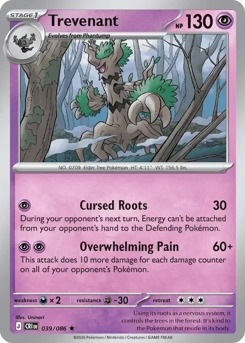 039/086 Trevenant Rare Pokemon Card