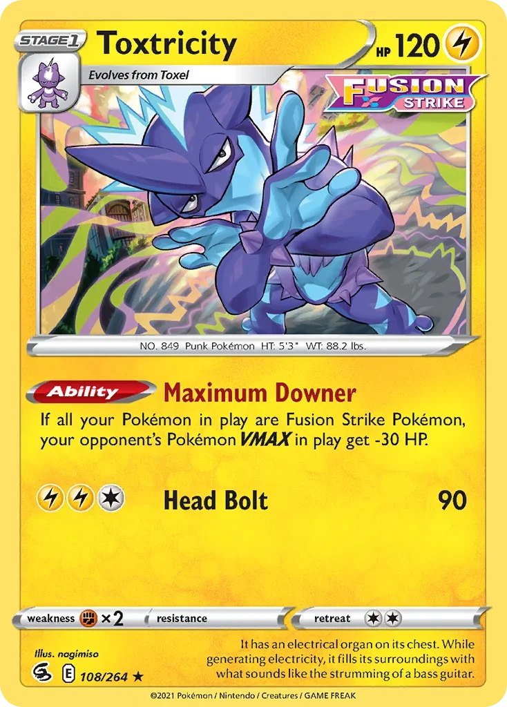 Toxtricity 108 Pokemon card from Fusion Strike set