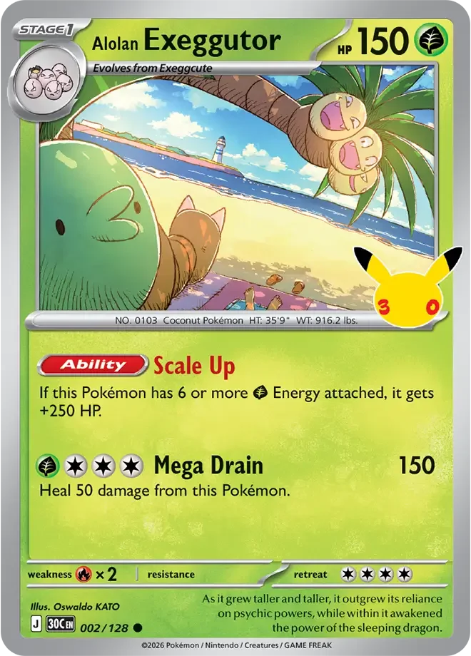 002/128 Alolan Exeggutor Common Pokemon 30th Anniversary Card List Celebration