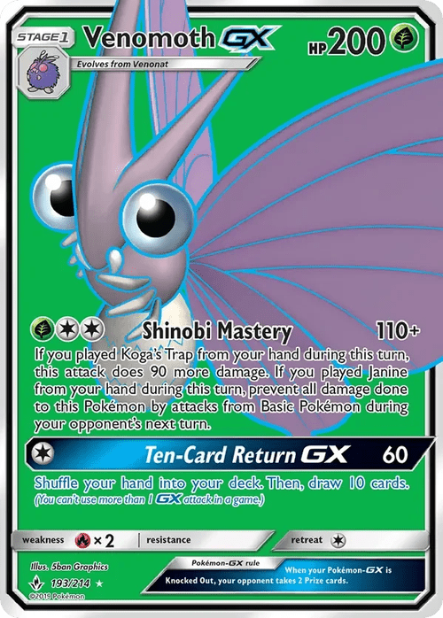 193/214 Venomoth GX Full Art Ultra Rare Pokemon Card