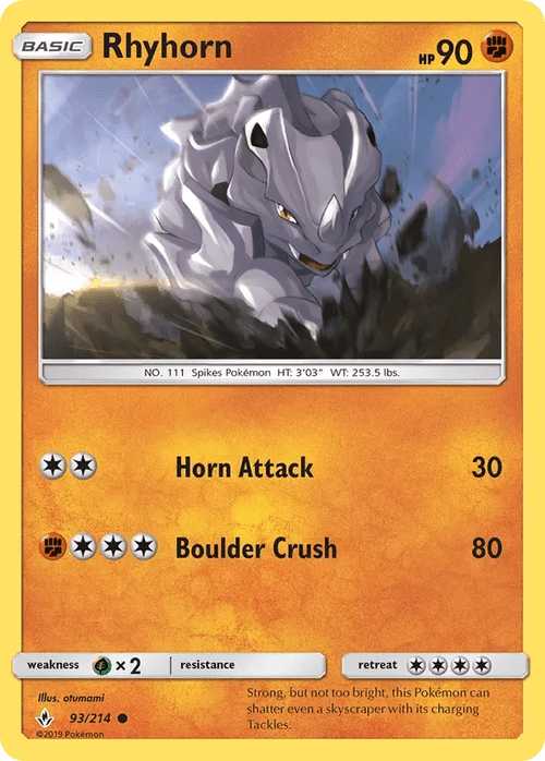 93/214 Rhyhorn Common Pokemon Card