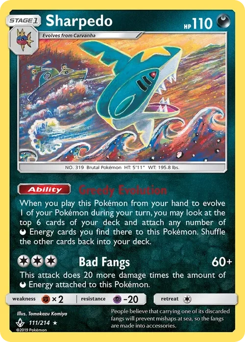 111/214 Sharpedo Rare Pokemon Card