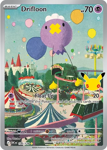 Drifloon 136 Pokémon card from Pokemon 30th Anniversary set