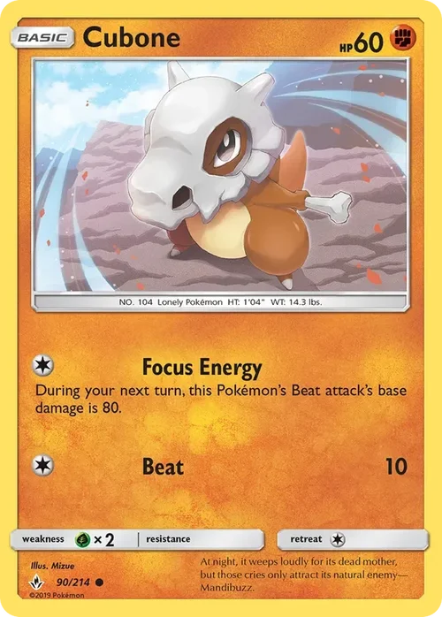 90/214 Cubone Common Pokemon Card