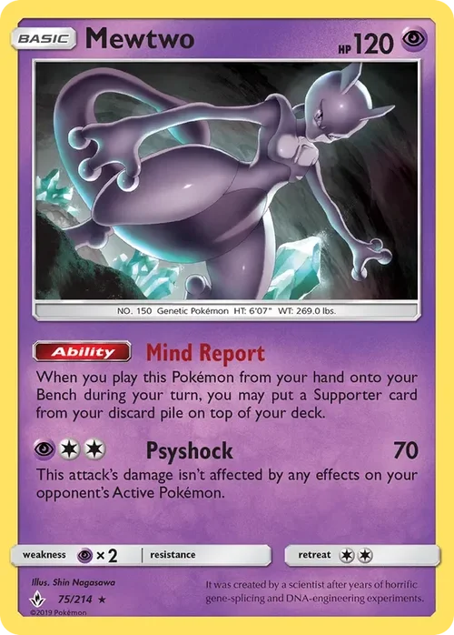 75/214 Mewtwo Rare Pokemon Card