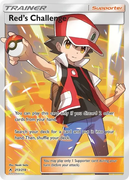 213/214 Red's Challenge Full Art Trainer Pokemon Card