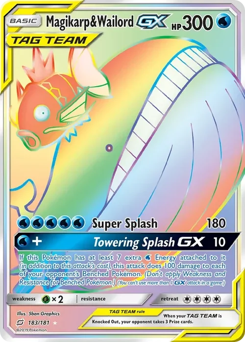 183/181 Magikarp & Wailord GX Rainbow Rare Pokemon Card