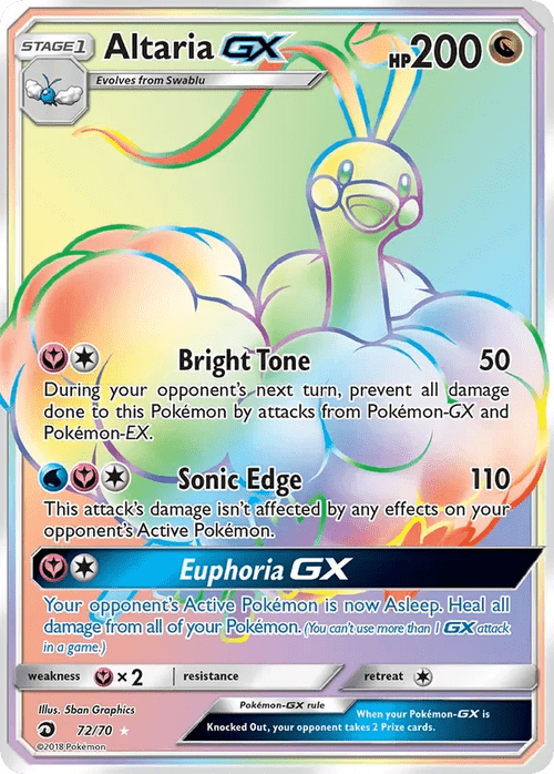 72/70 Altaria GX Rainbow Rare Pokemon Card