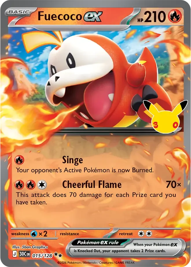 015/128 Fuecoco ex Double Rare Pokemon 30th Anniversary Card List Celebration