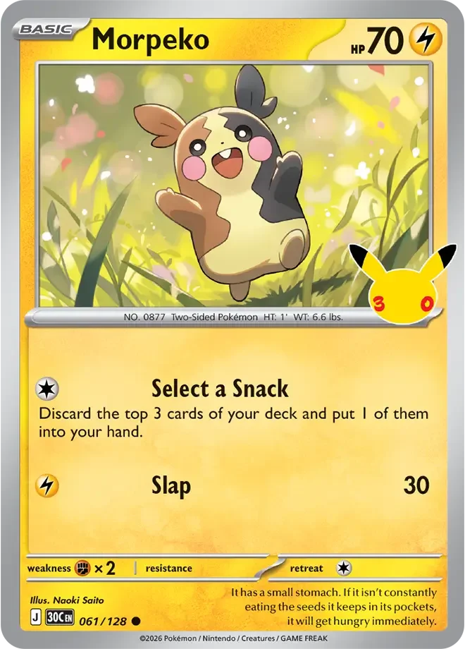 061/128 Morpeko Common Pokemon 30th Anniversary Card List Celebration