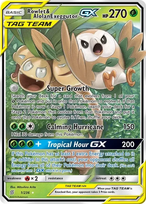 1/236 Rowlet & Alolan Exeggutor GX Ultra Rare Pokemon Card