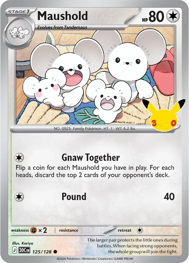 125/128 Maushold Common Pokemon 30th Anniversary Card List Celebration