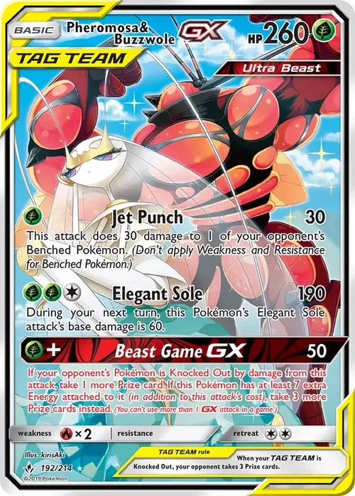 192/214 Pheromosa & Buzzwole GX Alternate Full Art Ultra Rare Pokemon Card