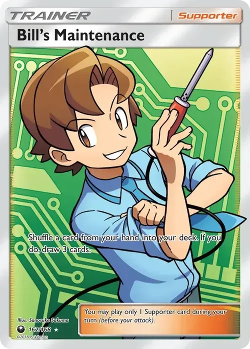 162/168 Bill's Maintenance Full Art Trainer Pokemon Card