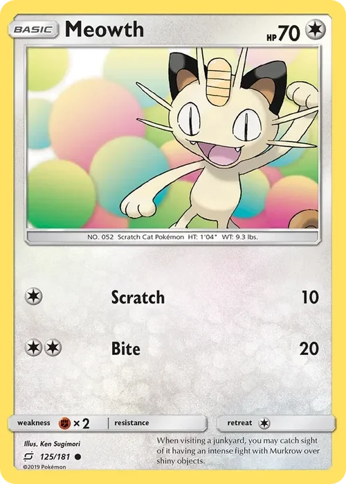 125/181 Meowth Common Pokemon Card