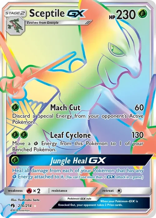 216/214 Sceptile GX Rainbow Rare Pokemon Card