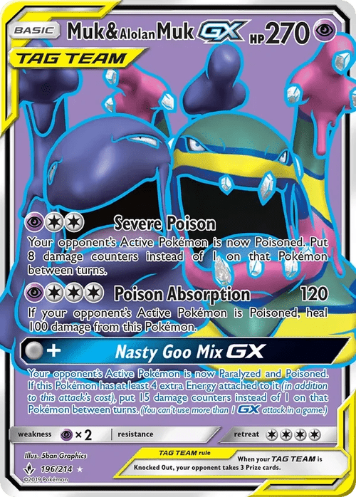 196/214 Muk & Alolan Muk GX Full Art Ultra Rare Pokemon Card