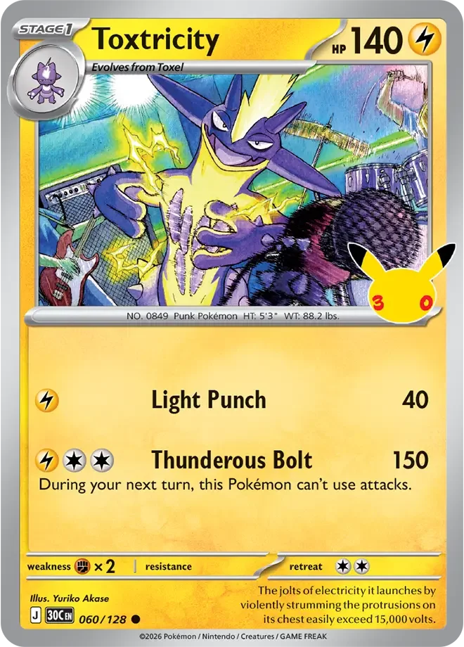 060/128 Toxtricity Common Pokemon 30th Anniversary Card List Celebration