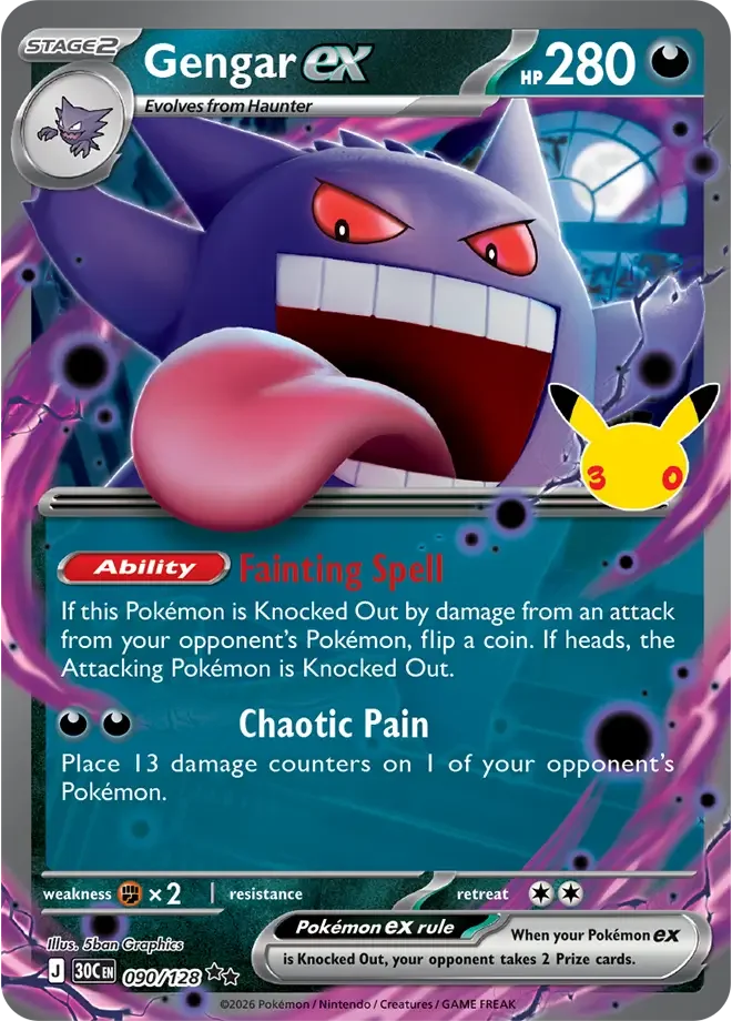 090/128 Gengar ex Double Rare Pokemon 30th Anniversary Card List Celebration
