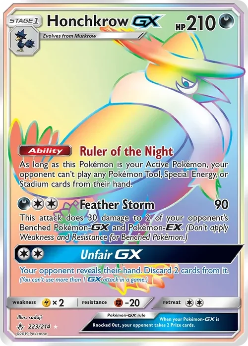 223/214 Honchkrow GX Rainbow Rare Pokemon Card