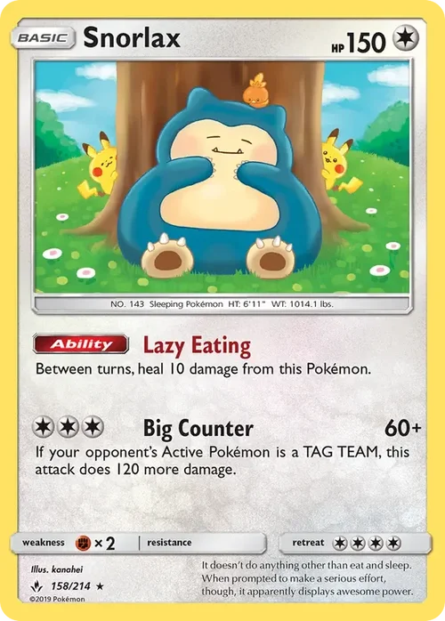 158/214 Snorlax Holo Rare Pokemon Card