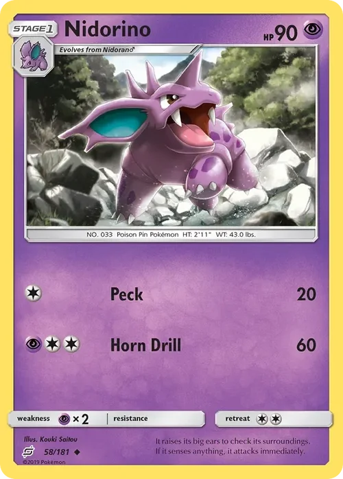 58/181 Nidorino Uncommon Pokemon Card