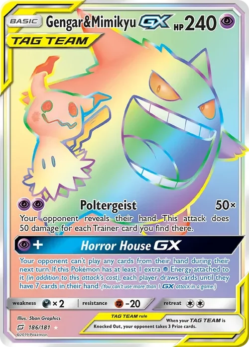 186/181 Gengar & Mimikyu GX Rainbow Rare Pokemon Card